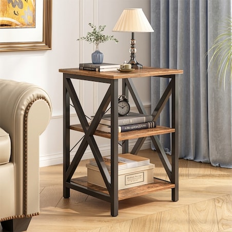 Stolik kawowy industrialny kwadratowy drewniany półka retro szafka loft