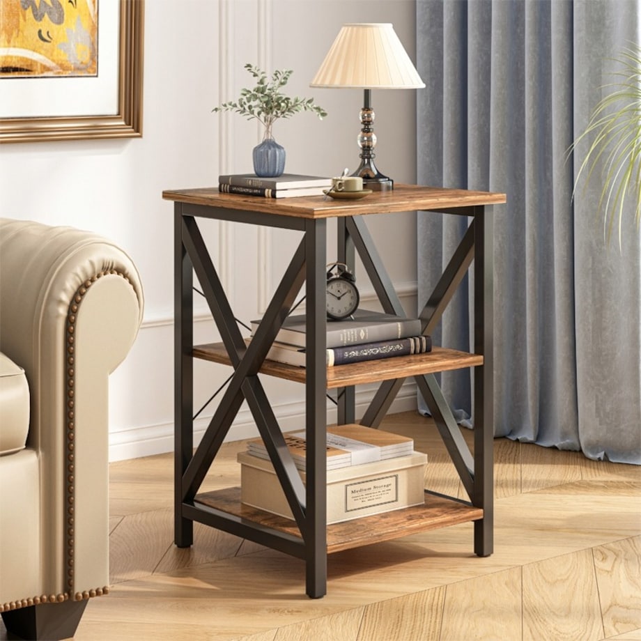 Stolik kawowy industrialny kwadratowy drewniany półka retro szafka loft