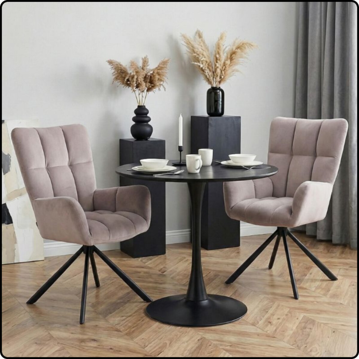 Krzesło tapicerowane obrotowe 180 do salonu jadalni nowoczesne welurowe szaro-beżowe