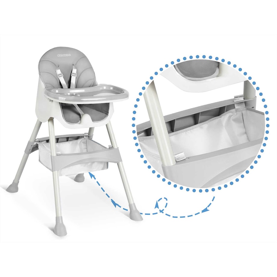 Krzesełko do karmienia dla dzieci Ricokids Milo składane szary 700000