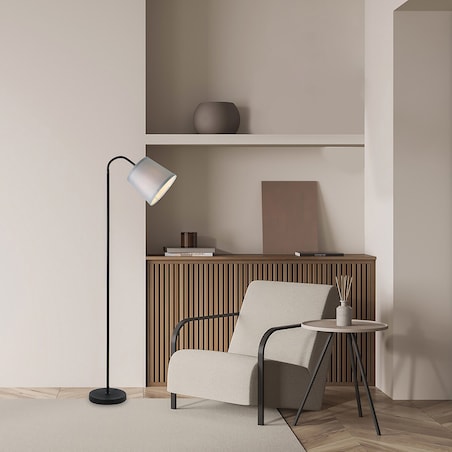 Sypialniana lampa stojąca Godric 6639 abażurowa na peszlu szara