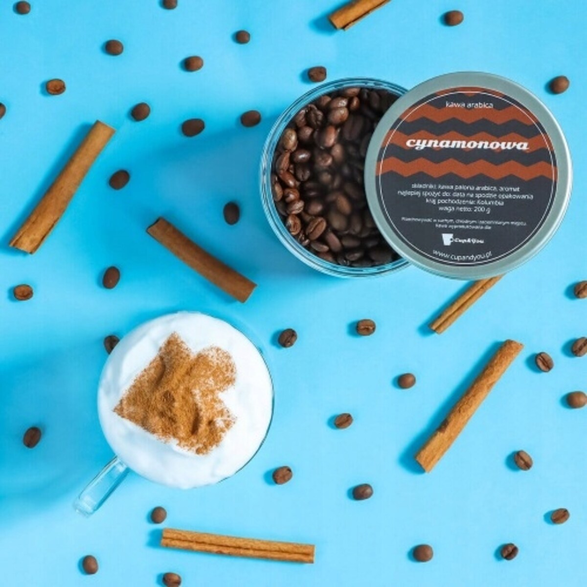 Kawa aromatyzowana o smaku CYNAMONOWYM ziarnista ARABICA PREMIUM 200g na prezent upominek dla kobiety mężczyzny faceta mamy taty żony męża