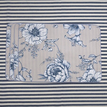 Dwustronny bieżnik Blossom Blue & Stripes – 50 × 150 cm