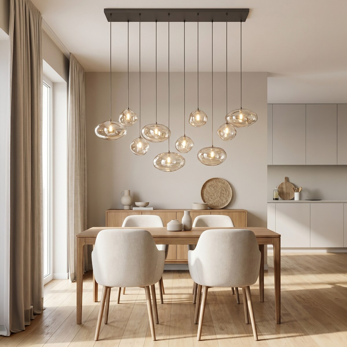 Lampa Wisząca Tk Lighting Nebia Brązowa Tytan 10Xg9 Koniakowe Klosze Nieregularne Szkło