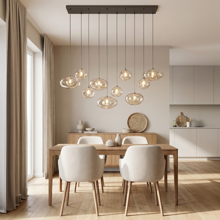 Lampa Wisząca Tk Lighting Nebia Brązowa Tytan 10Xg9 Koniakowe Klosze Nieregularne Szkło
