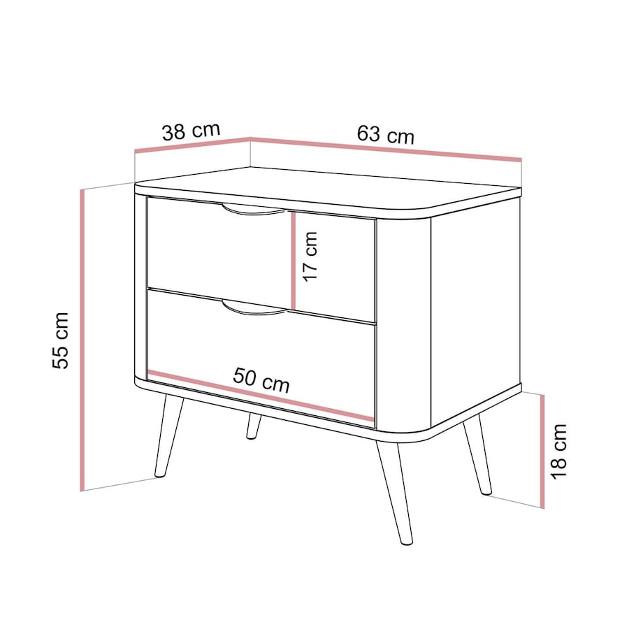 Stolik nocny TWILIGHT 2 szuflady dąb, czarne nóżki