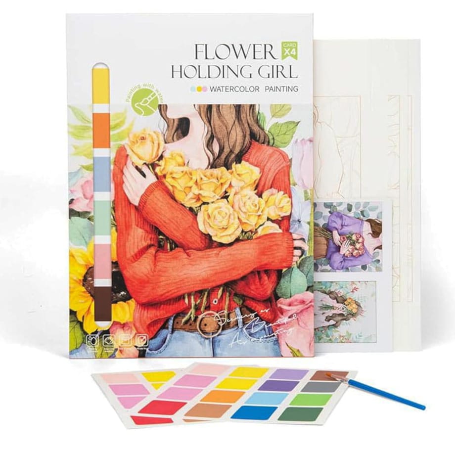 Malowanie akwarelą - Dziewczyna z kwiatami - 4 elementy