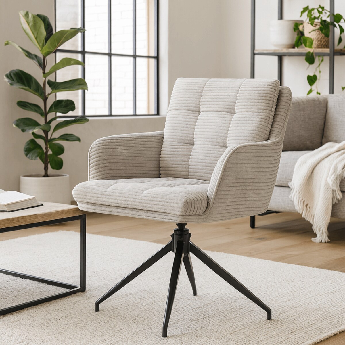 Krzesło Obrotowe Kubełkowe Tapicerowane Do Jadalni Sztruks Szary AKITA