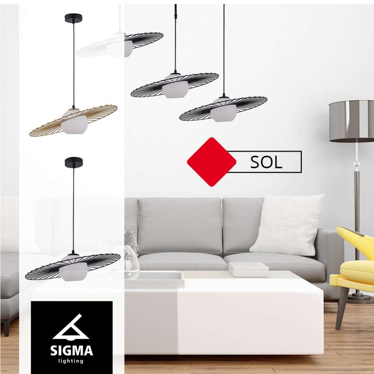 Modernistyczna LAMPA wisząca SOL 32037 Sigma metalowa OPRAWA druciana ZWIS szklana kula ball czarna biała złota