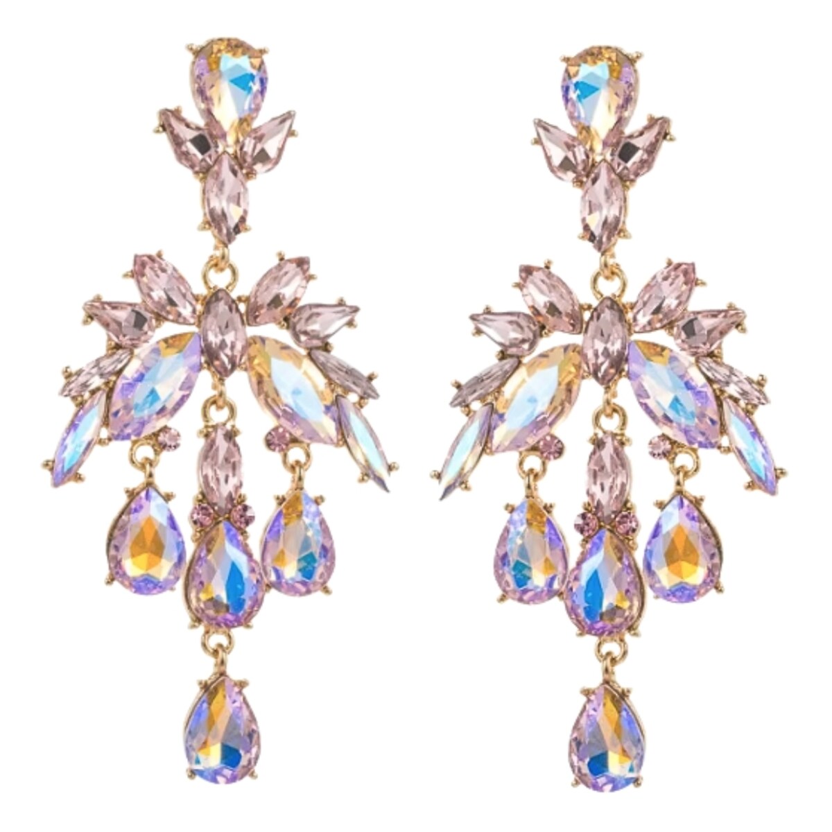 HOLOGRAFICZNE błyszczące kolczyki złote różowe opalizują efekt DUŻE długie