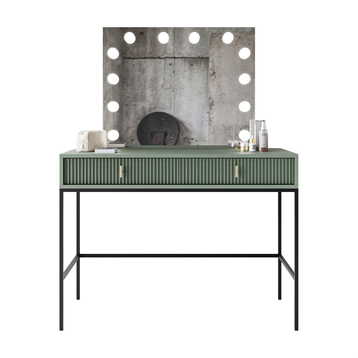 Toaletka MIDNIGHT ELITE z lustrem LED na stelażu, zielona