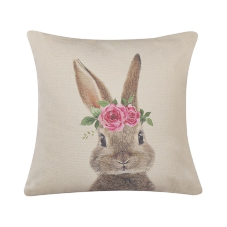2 poduszki dekoracyjne z motywem królika 45 x 45 cm szarobeżowe TULIPA