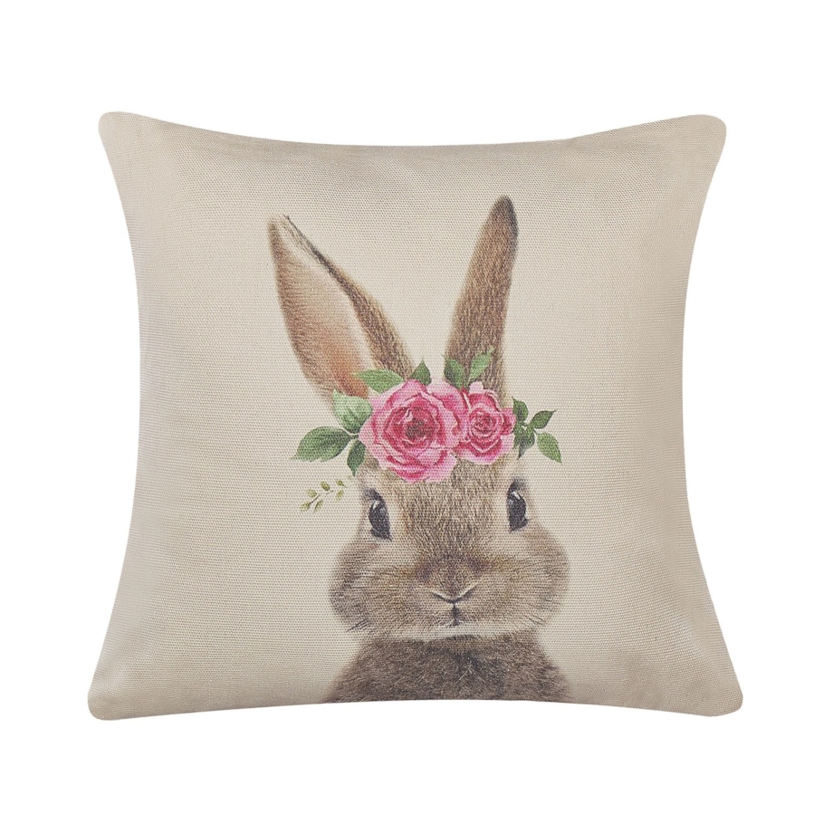 2 poduszki dekoracyjne z motywem królika 45 x 45 cm szarobeżowe TULIPA