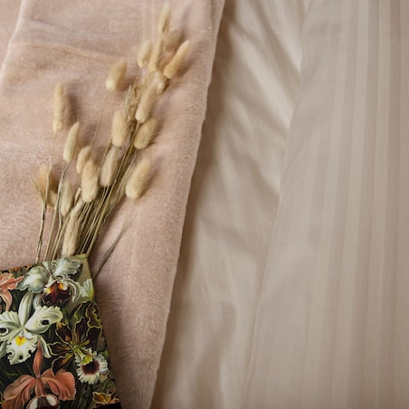 Pościel satyna bawełniana 160x200 Exclusive Cizgili kolor jasny beż