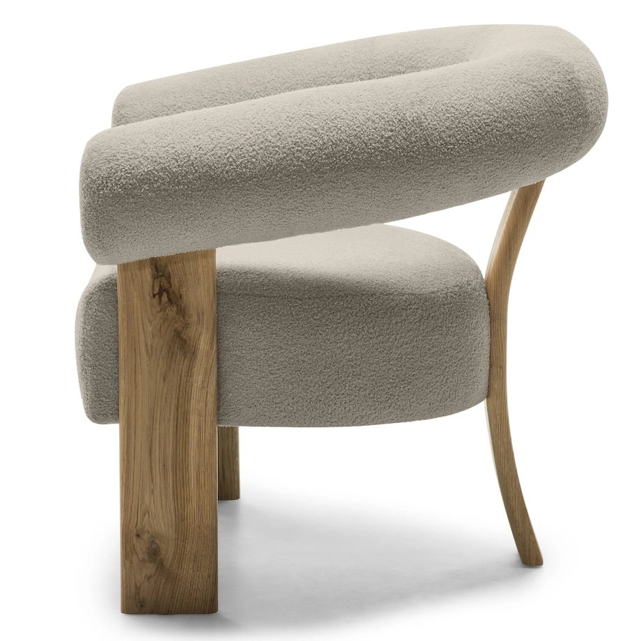 Fotel wypoczynkowy brązowoszary bouclé/dąb Ilady