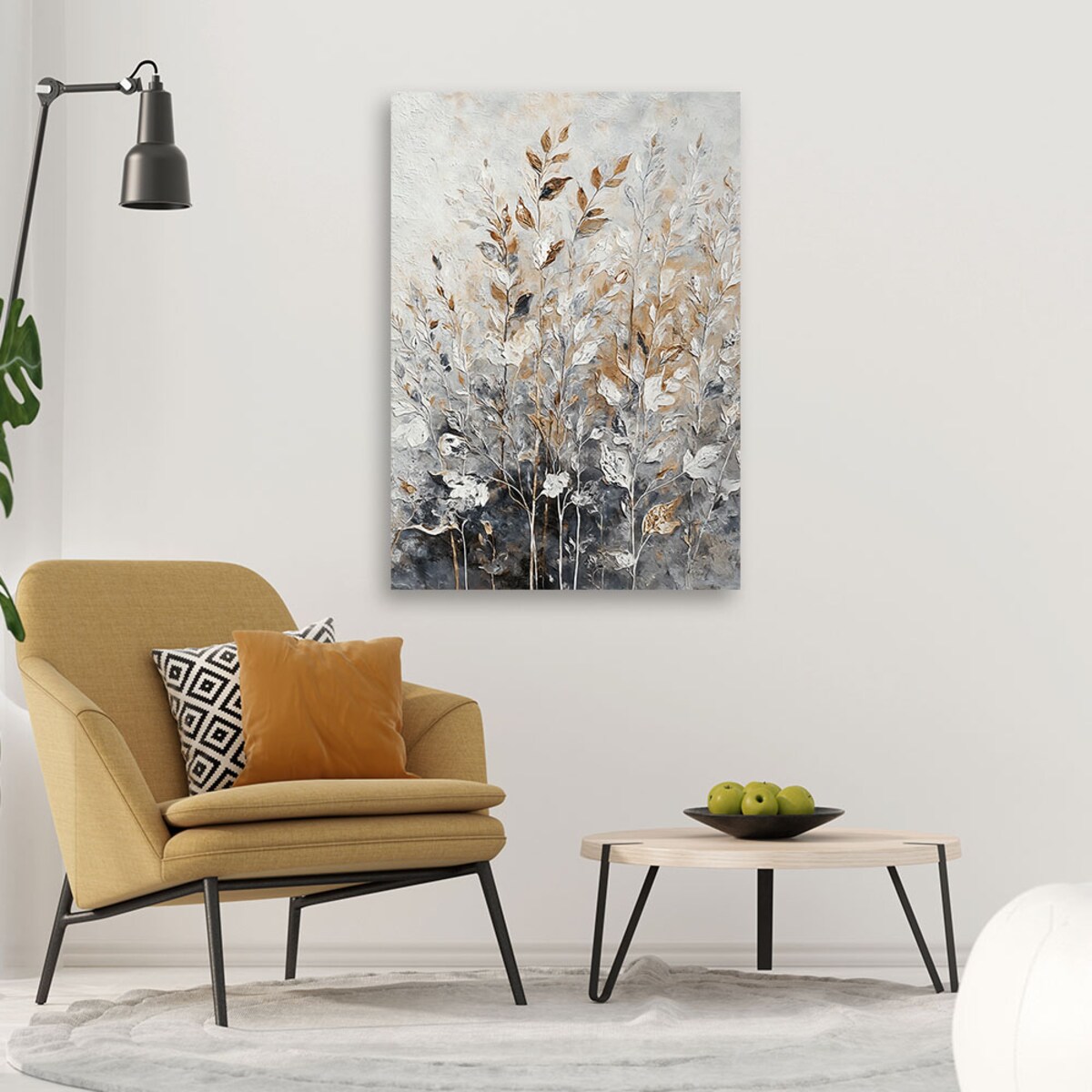 Duży obraz na płótnie do salonu sypialni Rośliny Abstrakcja Botanika Złoty 70x100