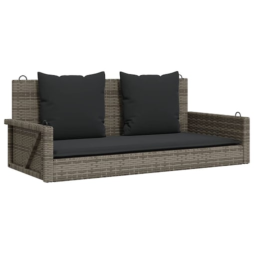 vidaXL Ławka bujana z poduszkami, szara, 119x56x48 cm, polirattan
