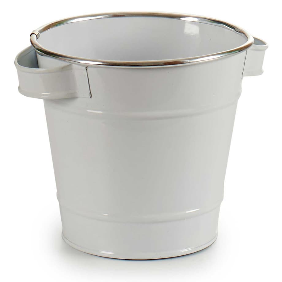 Osłonka na doniczkę typu wiaderko, cynkowa, biała, Ø 15 cm