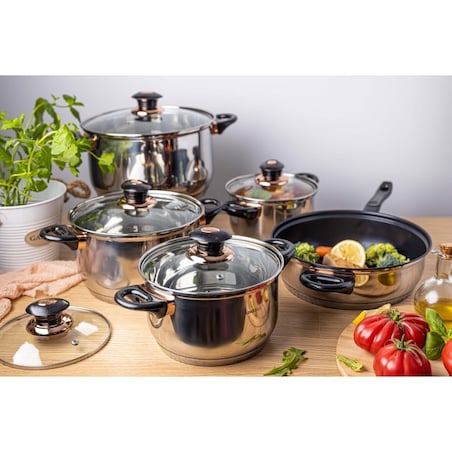 Zestaw garnków stalowych 12 ele. garnki na indukcję komplet Jumbo Rosegold KINGHOFF