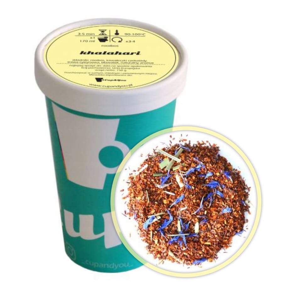 Najlepsza sypana herbata czerwonokrzew Rooibos KHALAHARI bławatek 150g