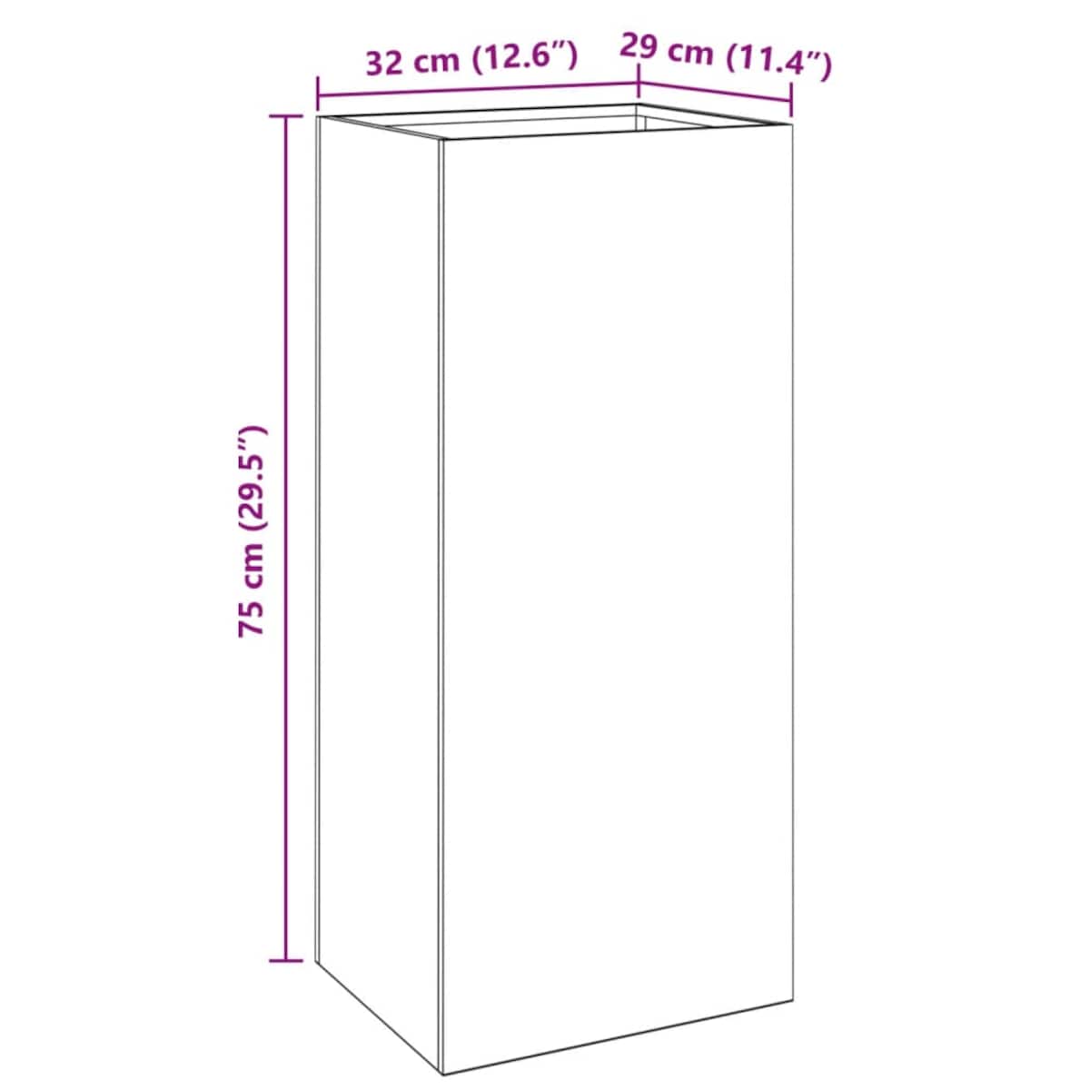 vidaXL Donica, czarna, 32x29x75 cm, stal