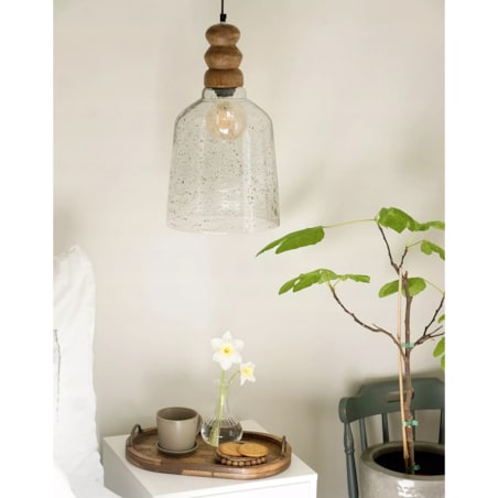 LAMPA SUFITOWA DO SALONU E27 boho wisząca naturalna drewno mango duża