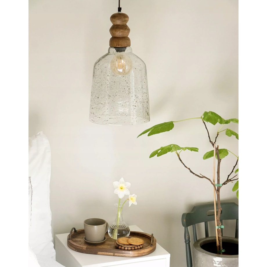 LAMPA SUFITOWA DO SALONU E27 boho wisząca naturalna drewno mango duża