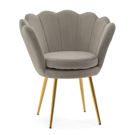 KRZESŁO TAPICEROWANE ZŁOTE NOGI GLAMOUR SHELL SZARE DO SALONU TOALETKI