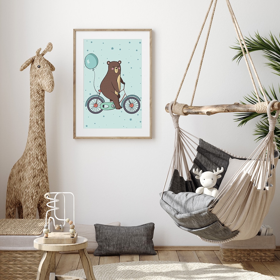 Plakat dla dzieci Miś rower 20x30