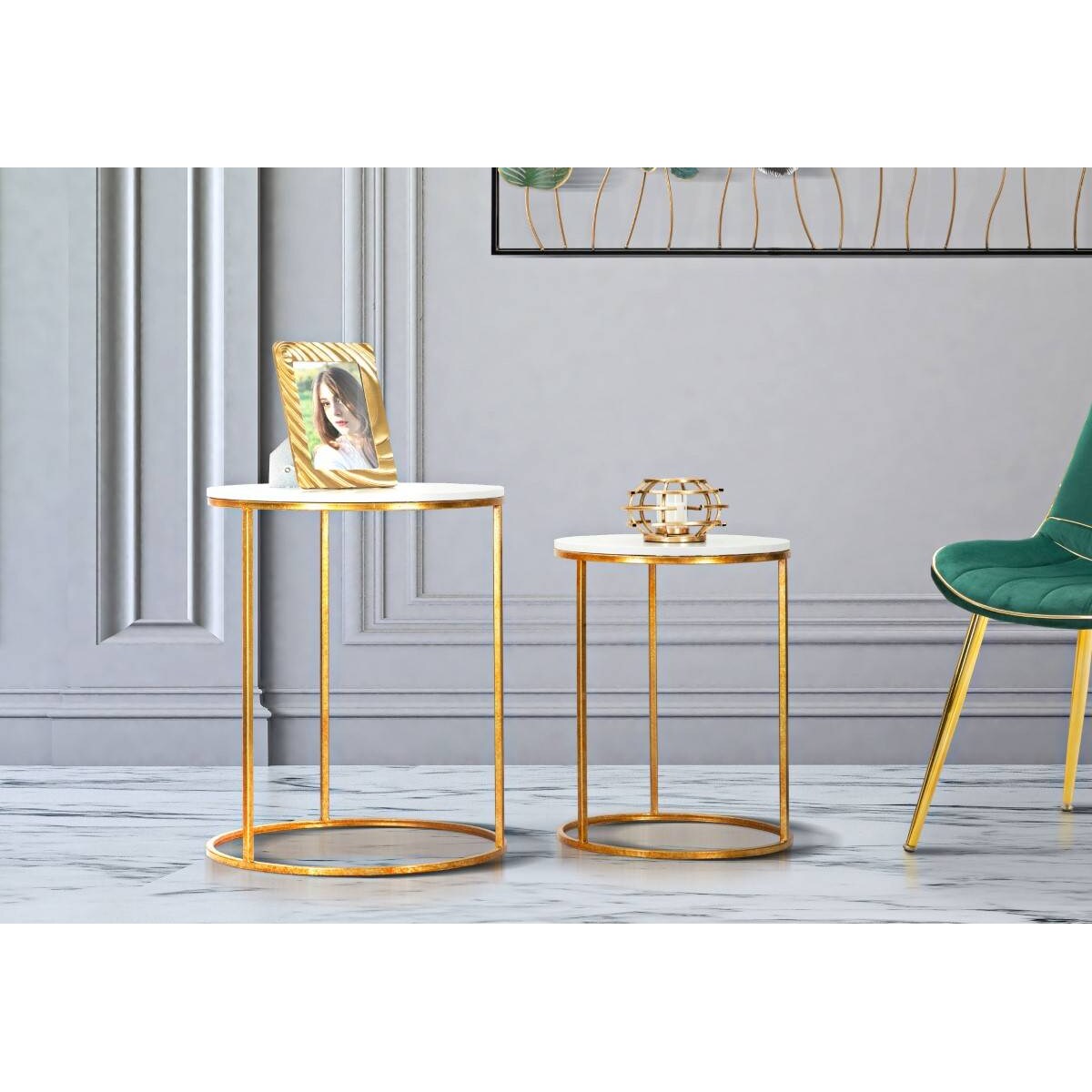 Stoliki kawowe z blatem z imitacji marmuru, Ø 52 cm, Ø 42 cm