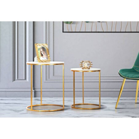 Stoliki kawowe z blatem z imitacji marmuru, Ø 52 cm, Ø 42 cm