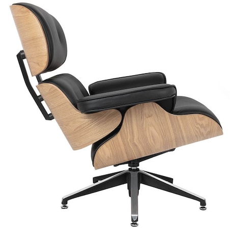 Obrotowy fotel Lounge KH1501100143 czarny z podnóżkiem sklejka jesion, King Home