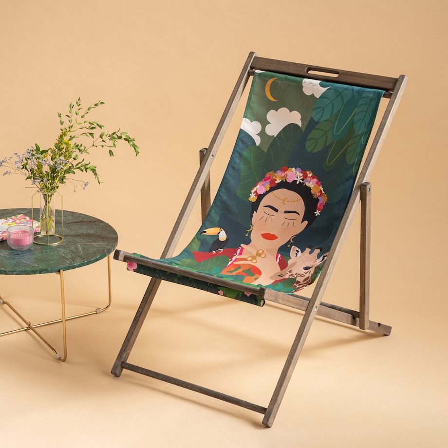 Leżak drewniany poszerzony Frida na prezent, zdejmowany materiał Laba Poland