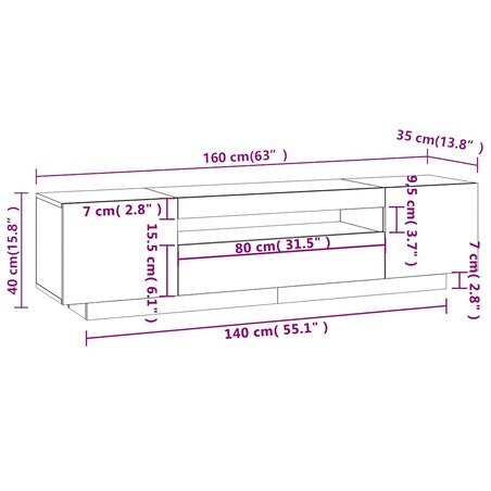vidaXL Szafka TV z oświetleniem LED, kolor dąb sonoma, 160x35x40 cm