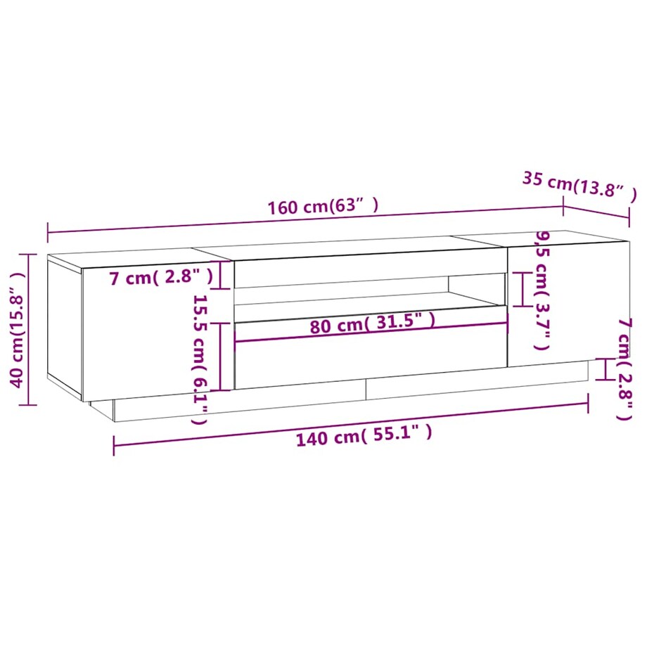 vidaXL Szafka TV z oświetleniem LED, kolor dąb sonoma, 160x35x40 cm