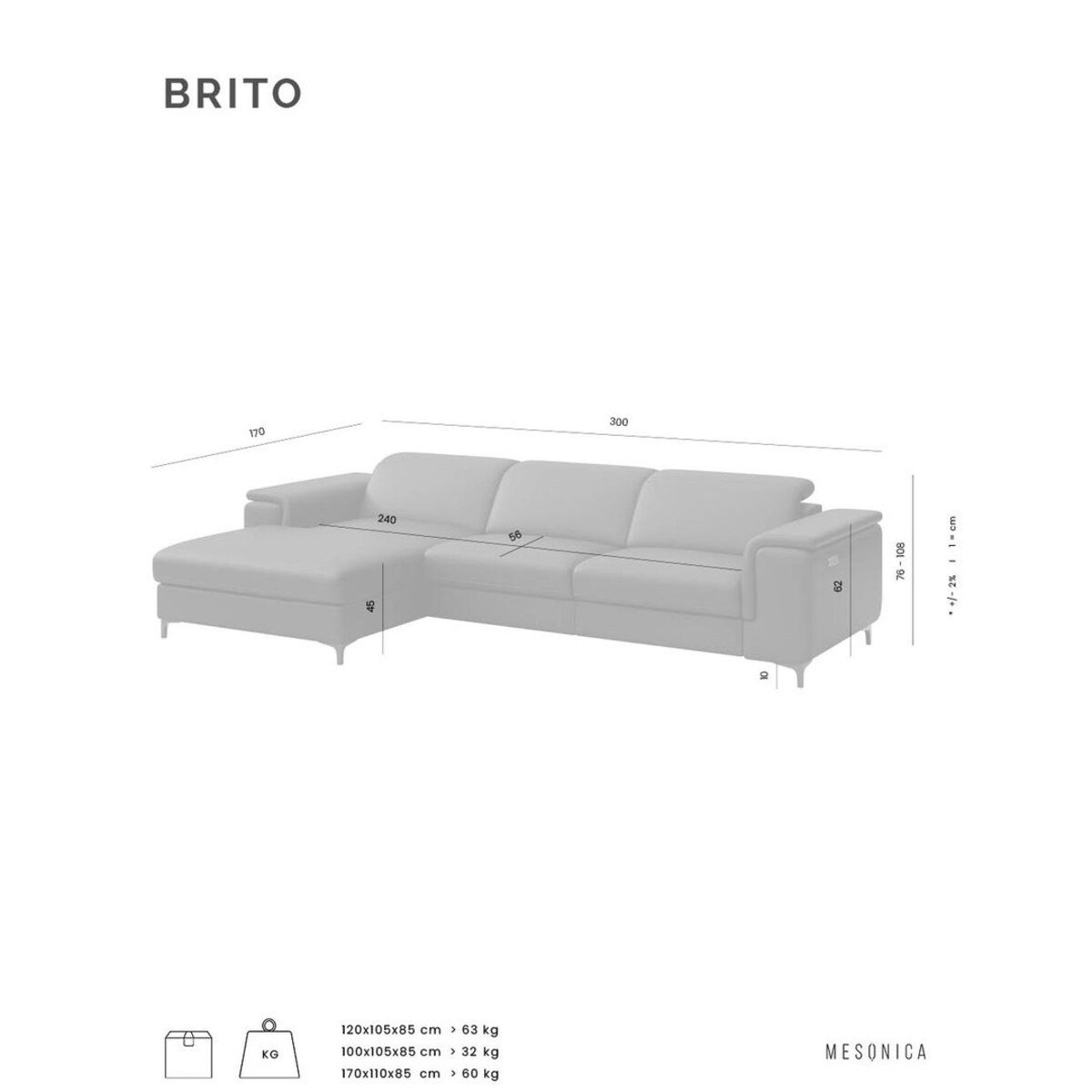 Sofa narożna Brito beżowa z funkcją relaksu