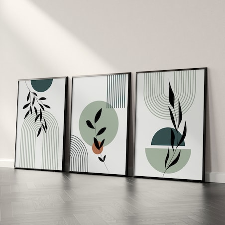 ZESTAW 3X PLAKAT W RAMIE DO SALONU STYL BOHO ŁUKI LIŚCIE NATURA 60x80cm