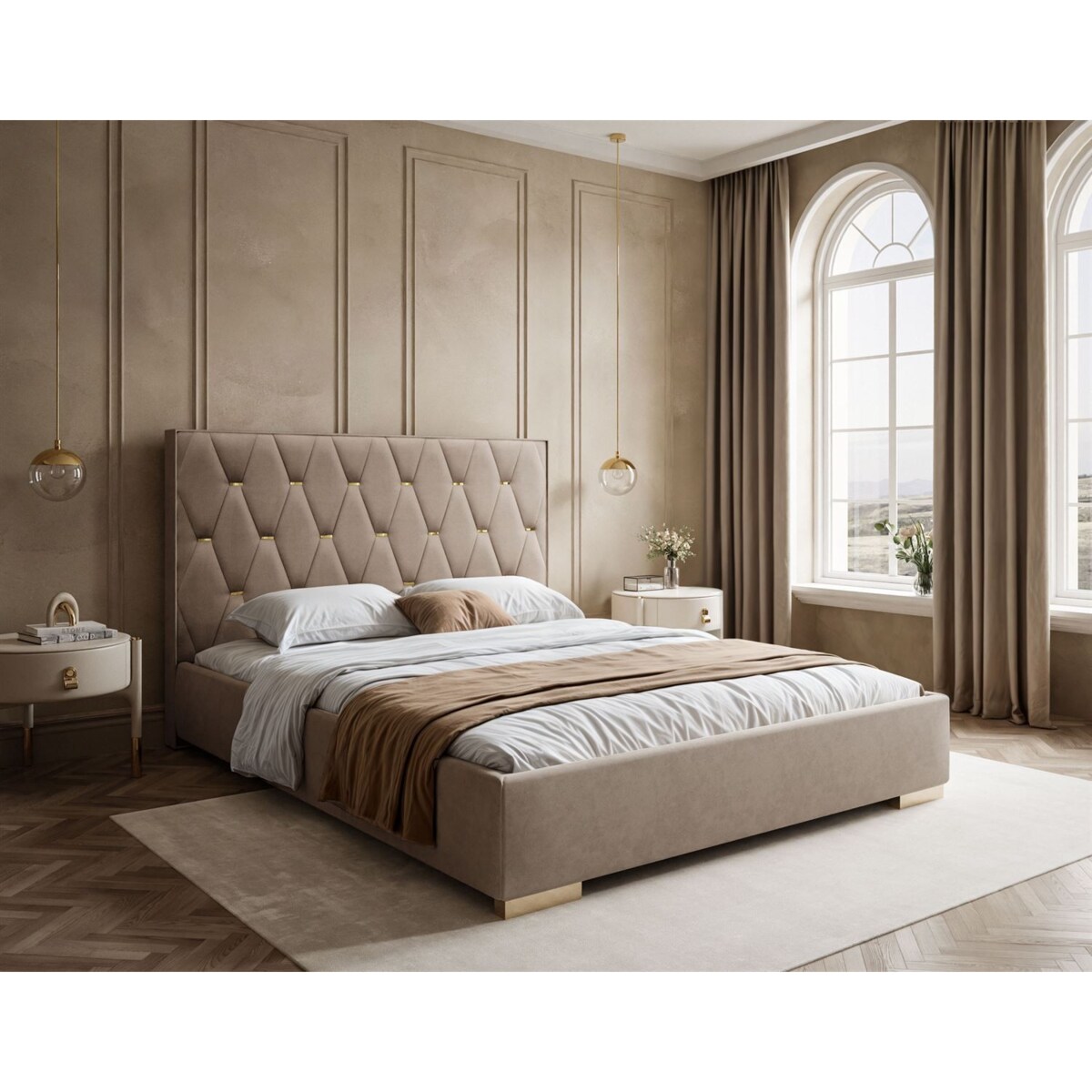 Łóżko tapicerowane IZOLDA z wysokim zagłówkiem, selaż 34, 160x200, Royal Velvet 176