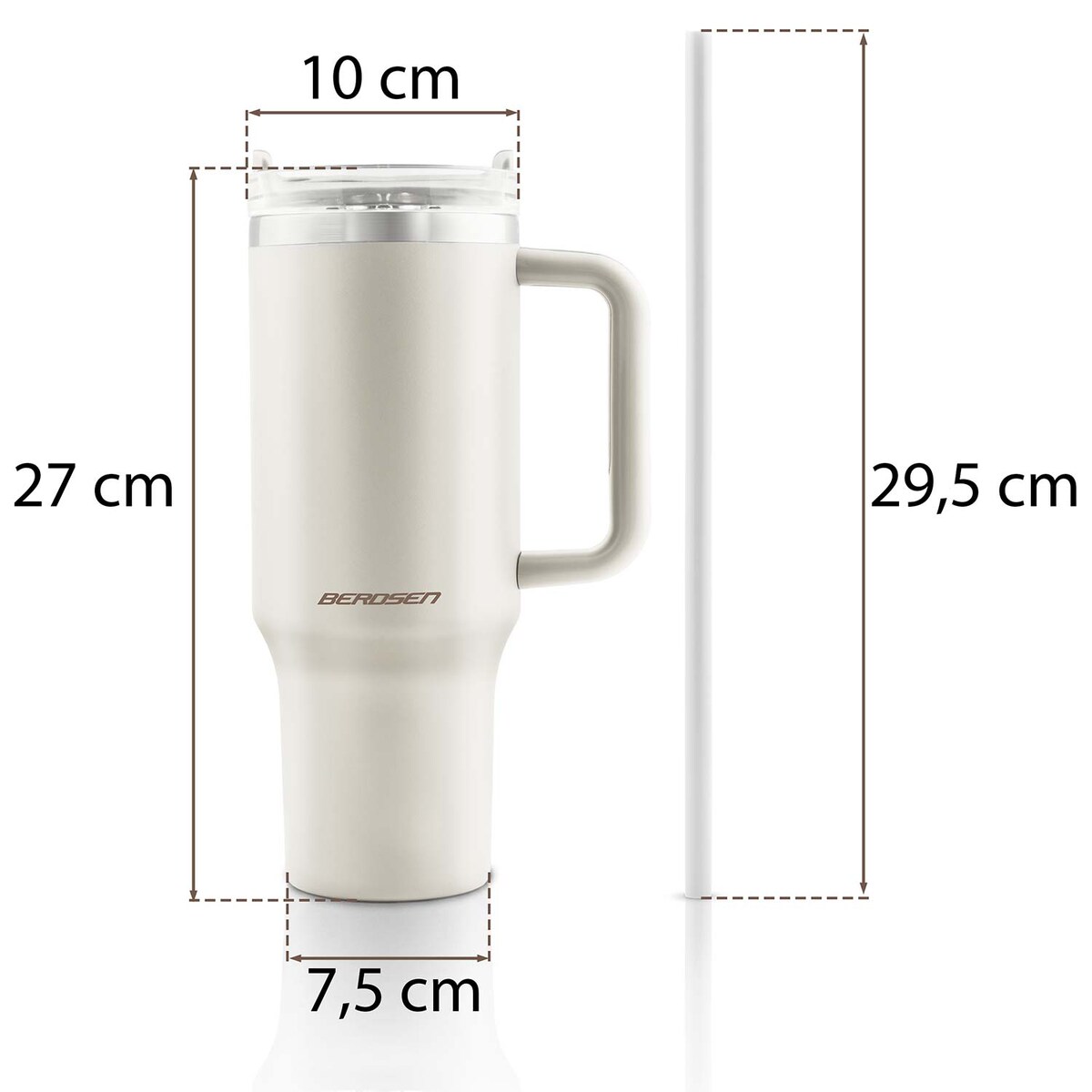 Kubek termiczny Berdsen kremowy 1180ml stal nierdzewna zimne ciepłe napoje + zestaw słomek