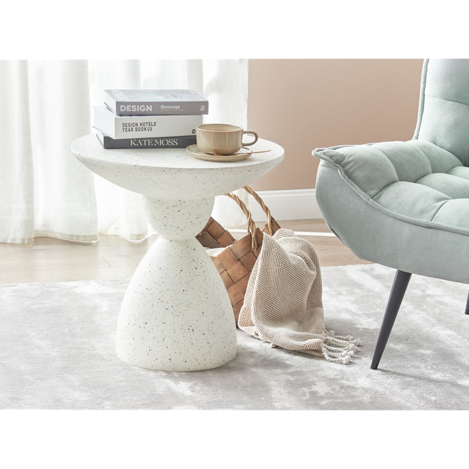 Stolik pomocniczy biały z efektem lastryko CAFFI