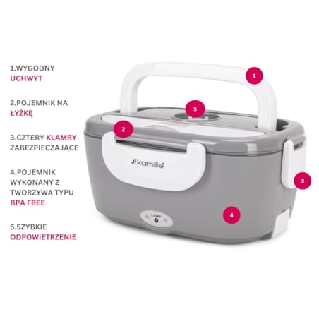 Elektryczny lunch box podgrzewany termos pojemnik na obiad 1.5L KAMILLE