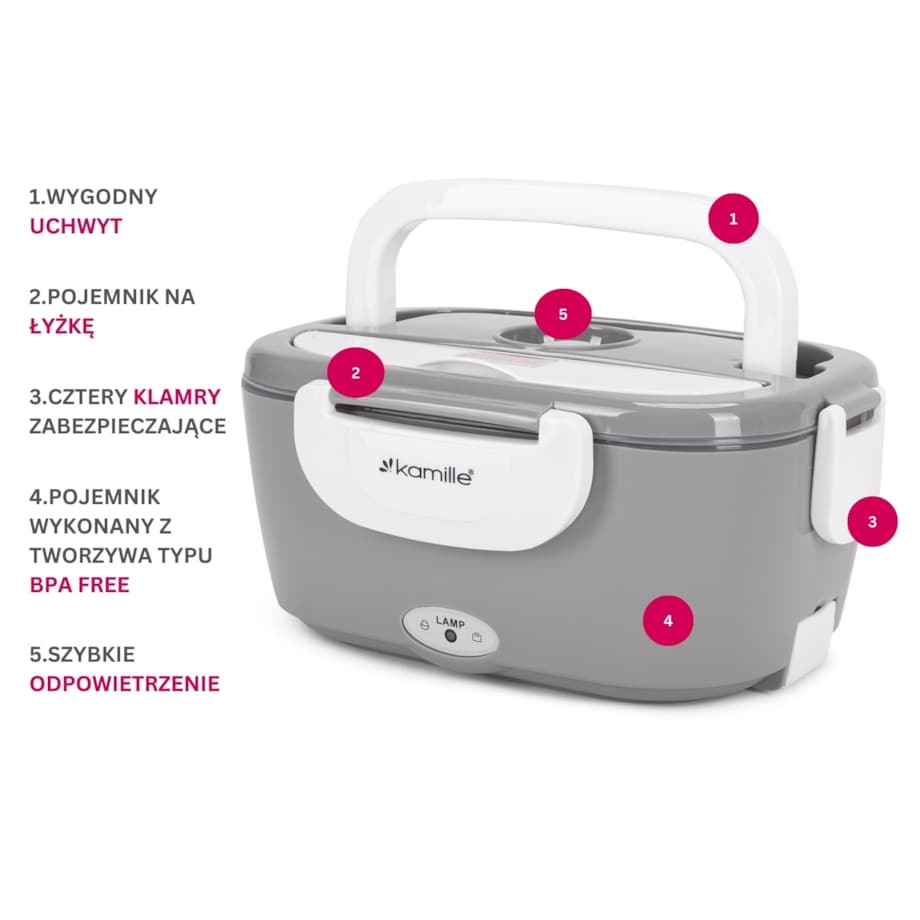Elektryczny lunch box podgrzewany termos pojemnik na obiad 1.5L KAMILLE