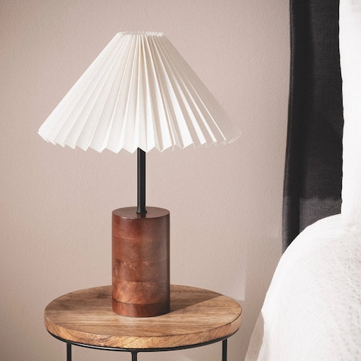 Lampa Stołowa z drewna z plisowanym kloszem Leonessa, 43 cm