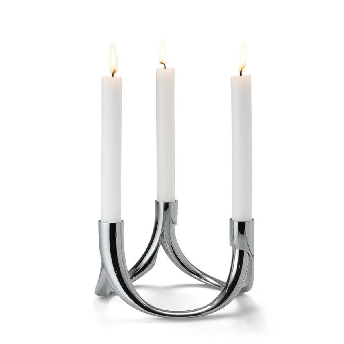 Świecznik trójramienny - nikiel połysk, 9 cm