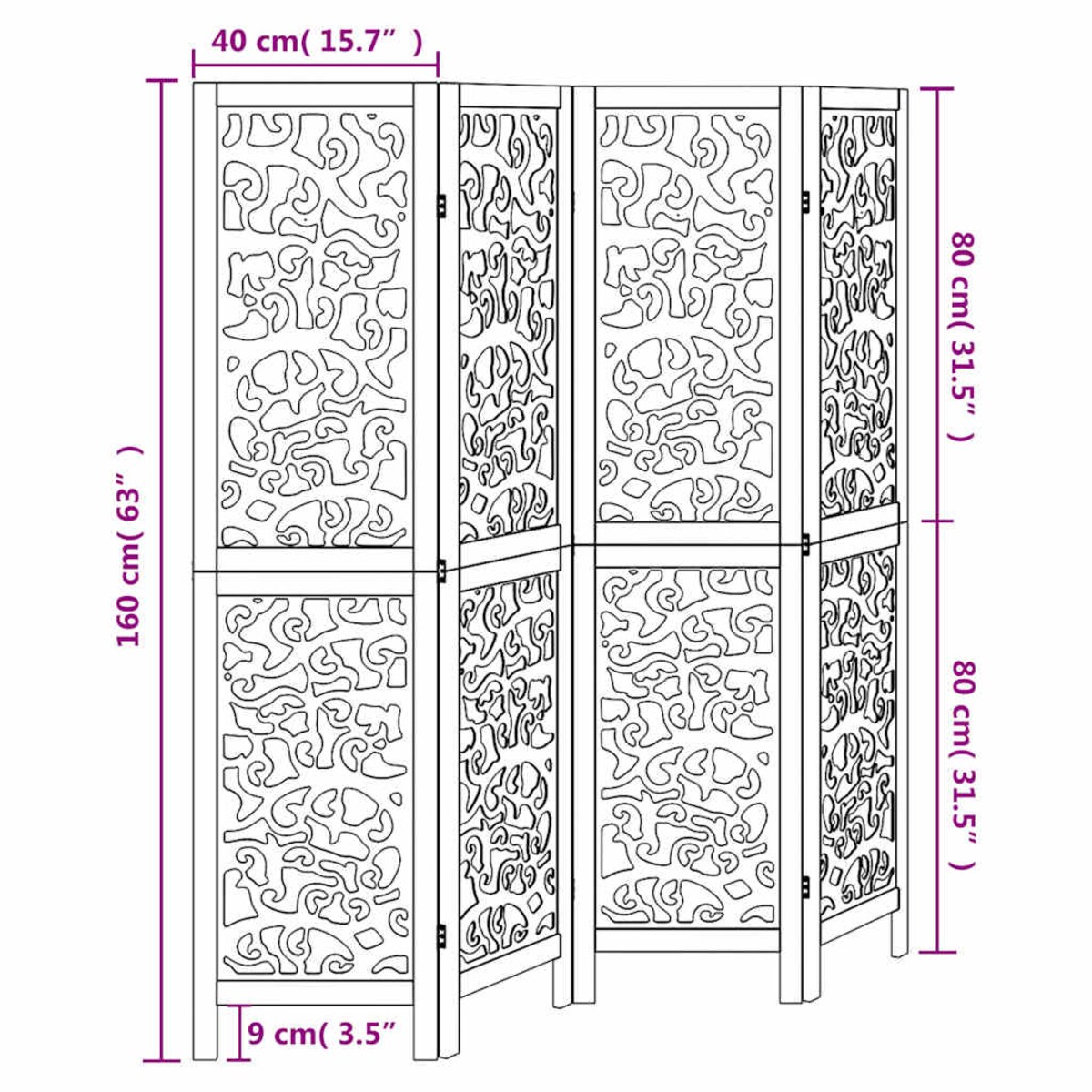 vidaXL Parawan pokojowy, 4-panelowy, biały, lite drewno paulowni