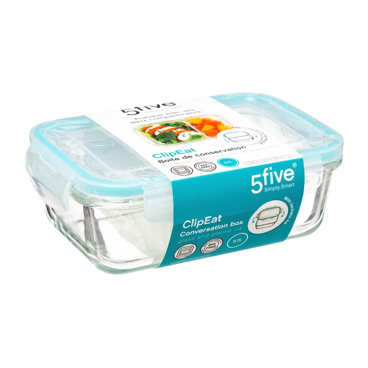 Pojemnik na lunch szklany, 2-komorowy, 700 ml, CLIP, kolor przezroczysty