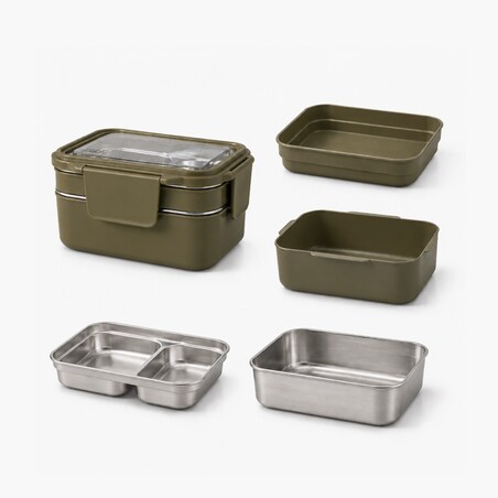 Śniadaniówka LUNCH BOX z widelcem, stal nierdzewna, 2 poziomy, zielony PJM50ZIE