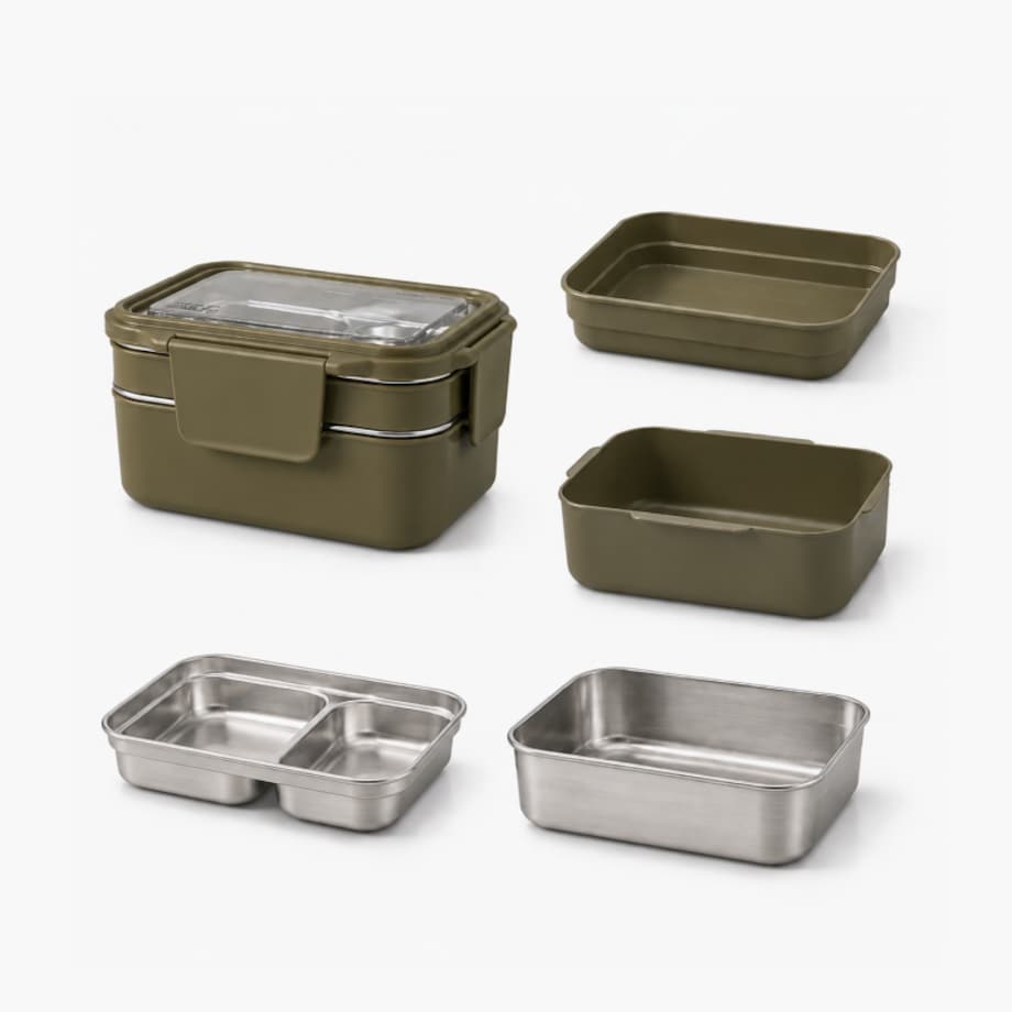 Śniadaniówka LUNCH BOX z widelcem, stal nierdzewna, 2 poziomy, zielony PJM50ZIE