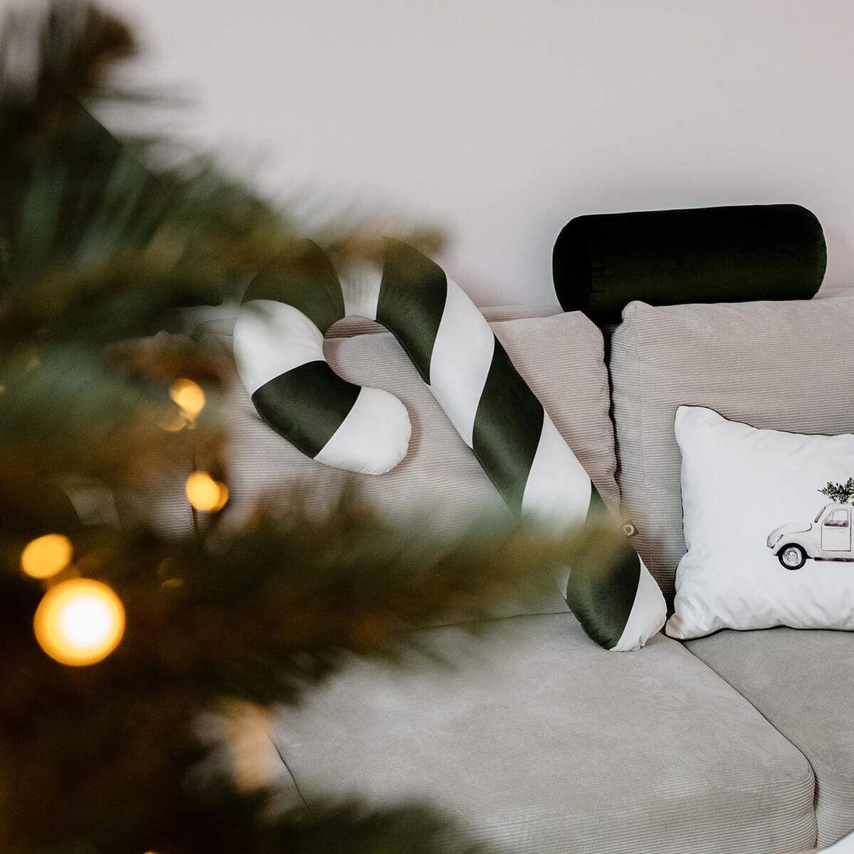 Poduszka XMAS wzór XM22 | Oliwkowa laska cukrowa XXL