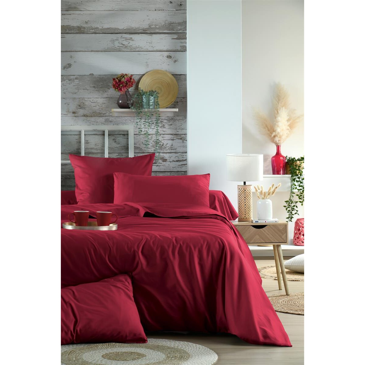 Bawełniane prześcieradło na gumce, czerwone, ELYSEE